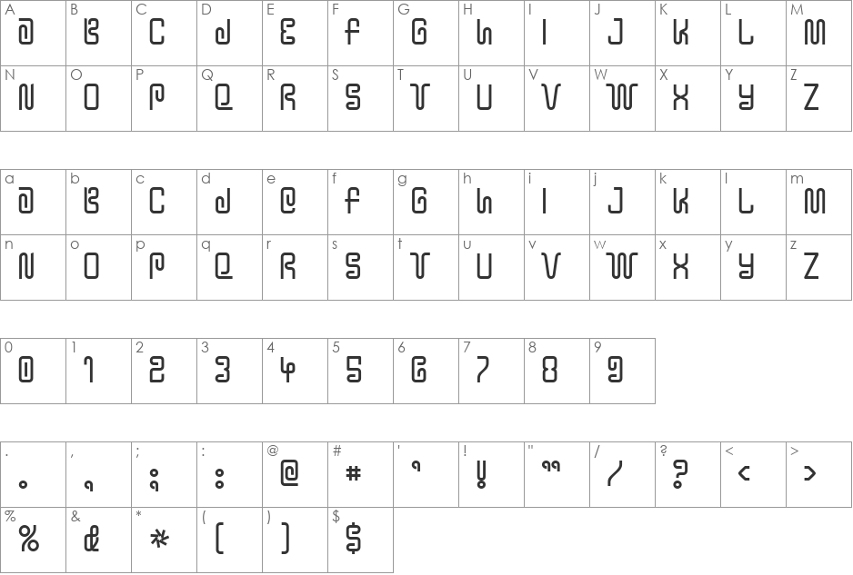 Y2K Bug font character map preview