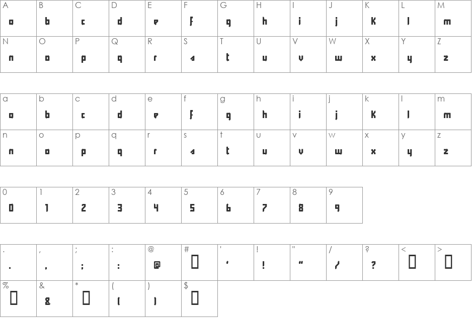 Y2K Friendly Future font character map preview