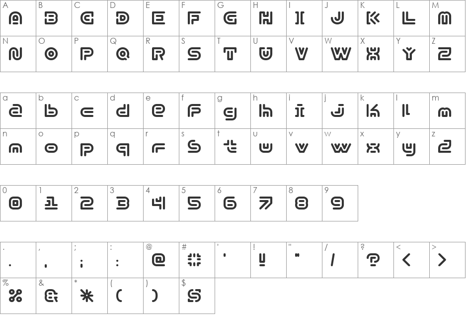 Y2k Subterran Express KG font character map preview