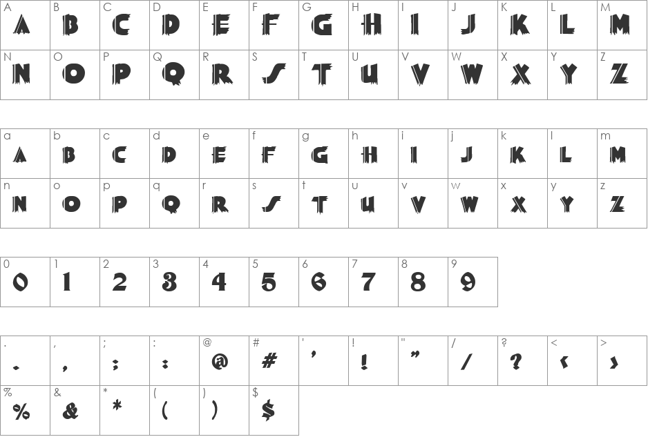 Yankee font character map preview