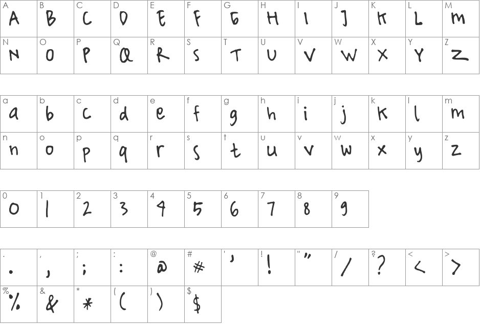 Yantiq font character map preview