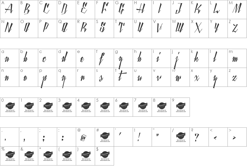 Yanty Script Demo font character map preview