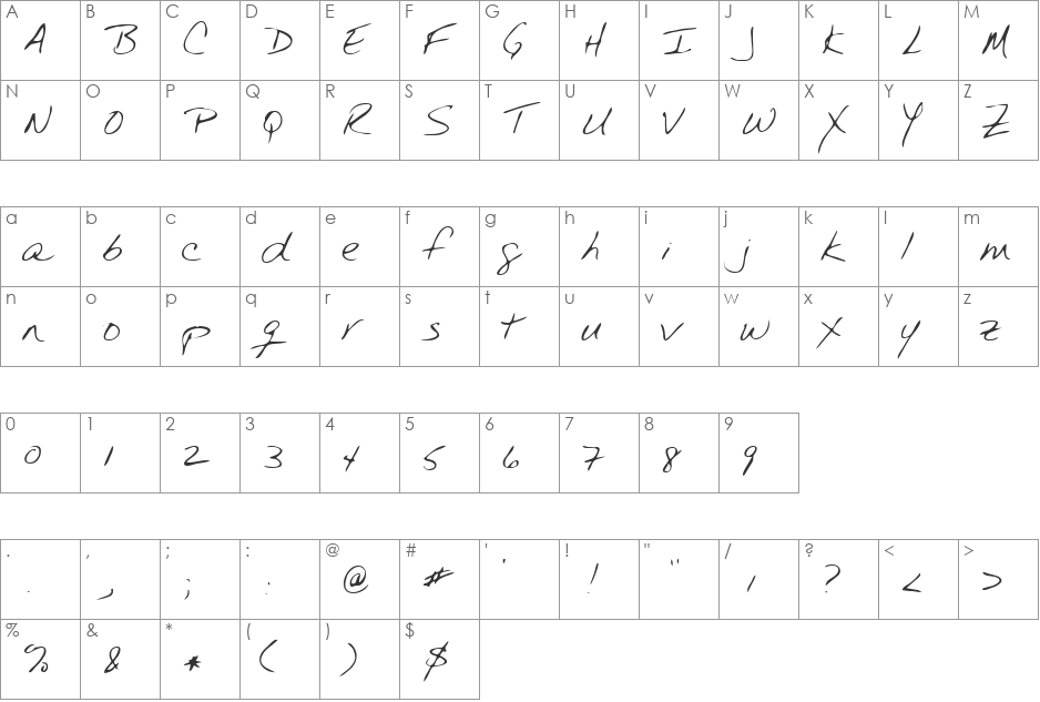 Yanzel font character map preview