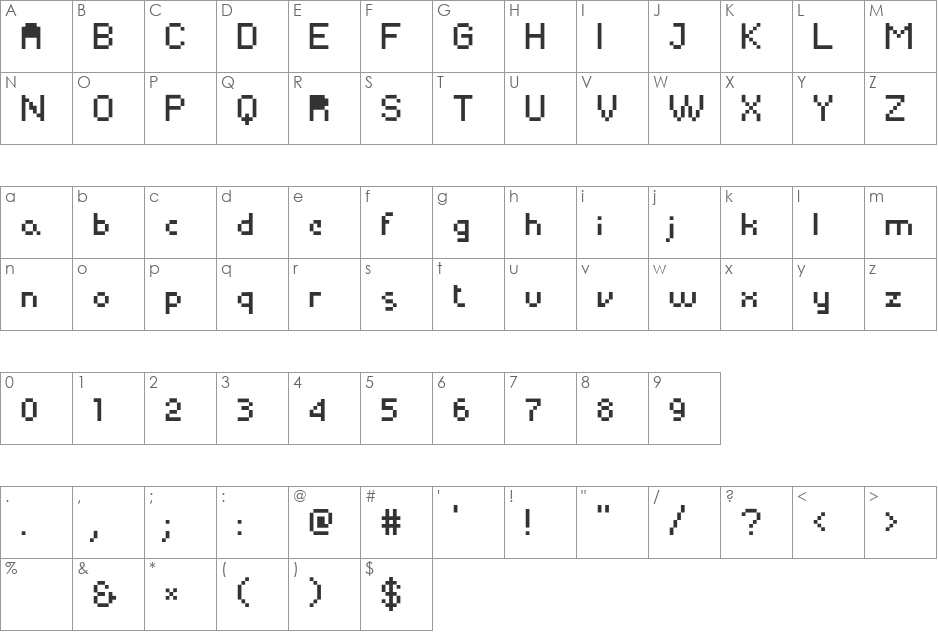 Yapix font character map preview