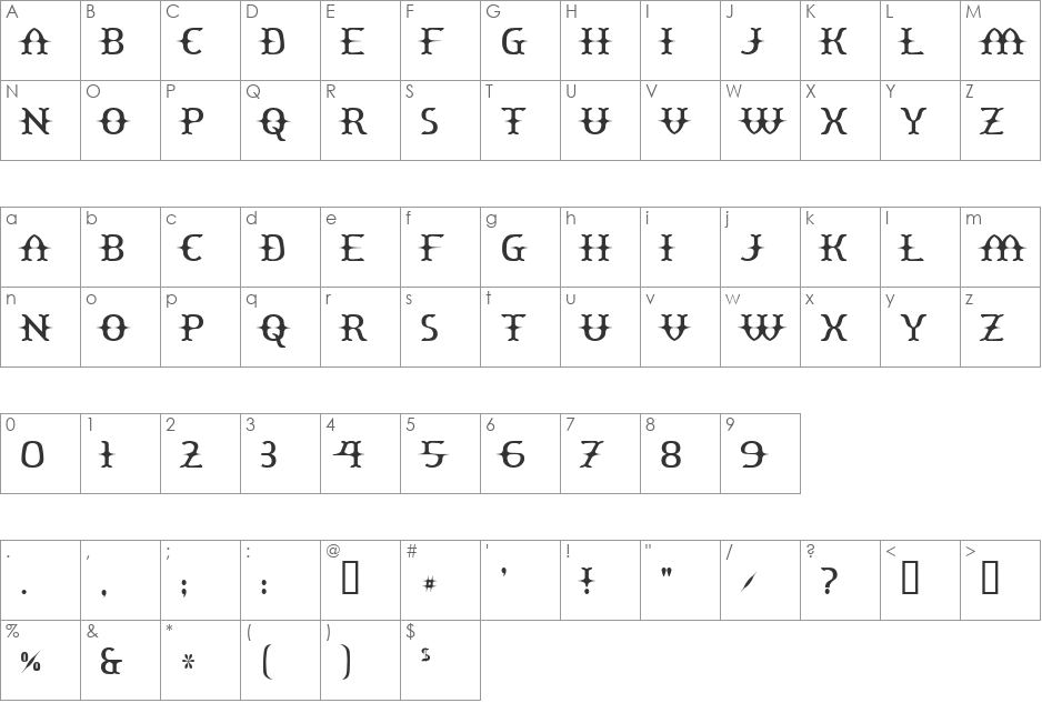 Yawnovision font character map preview