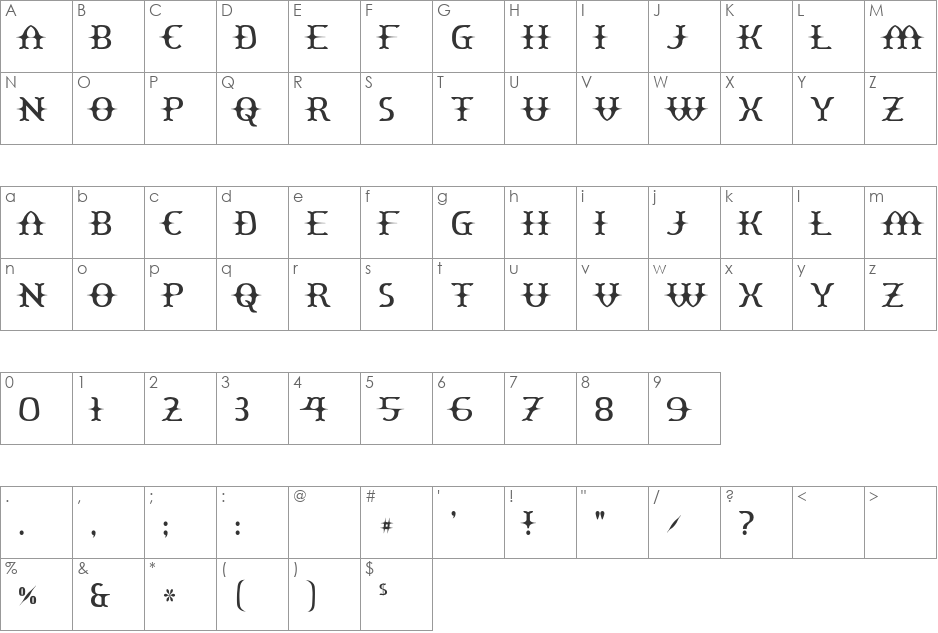 Yawnovision font character map preview