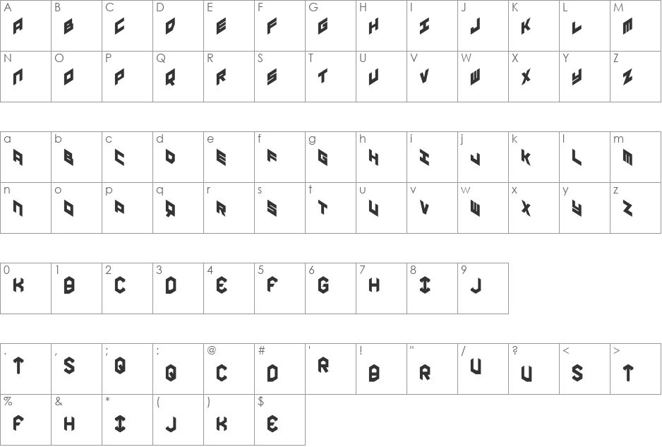 YAY USA Condensed font character map preview