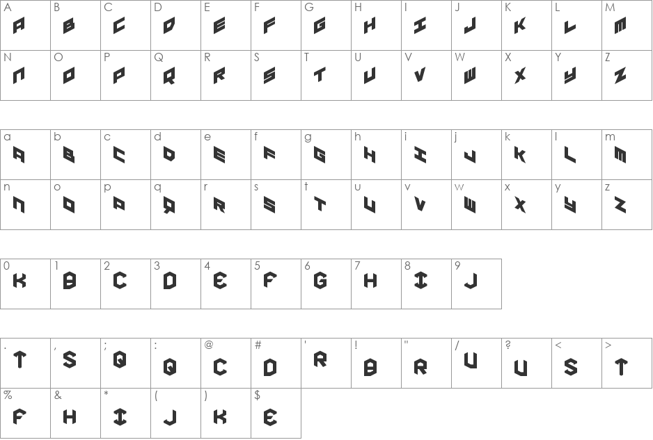 YAY USA Outline font character map preview