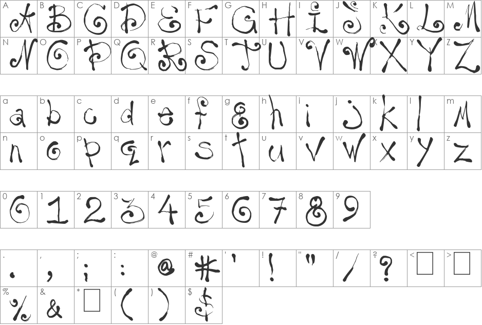 yay14 font character map preview