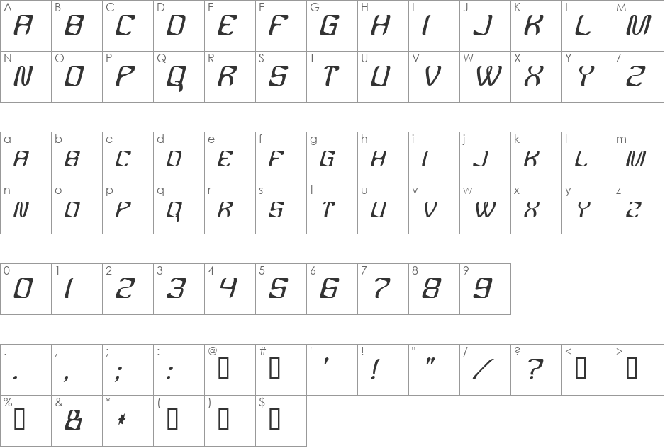 YBandTuner font character map preview