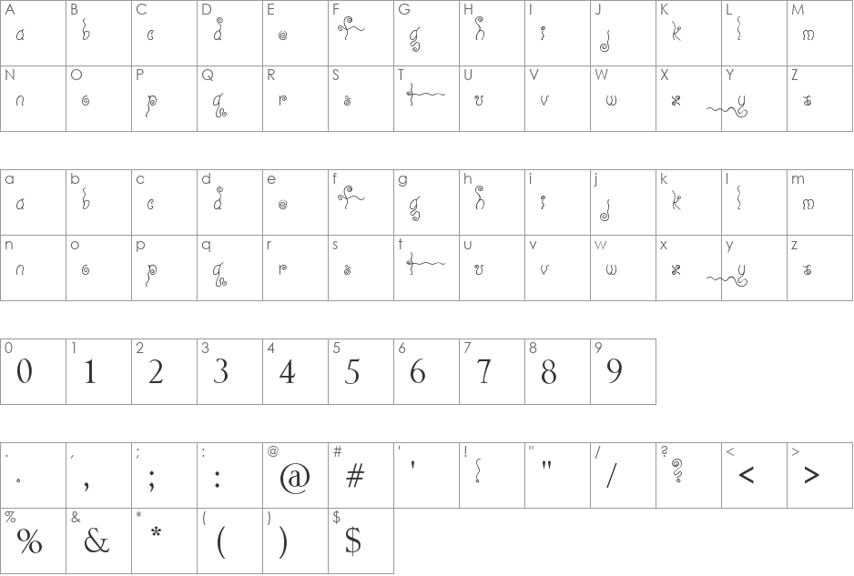 Yeah Swirls font character map preview