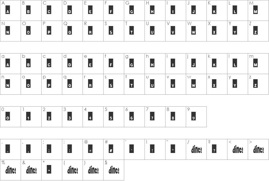 YeahRight font character map preview