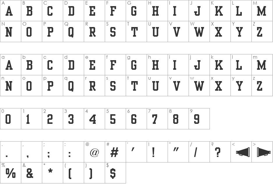 Yearbook Solid font character map preview