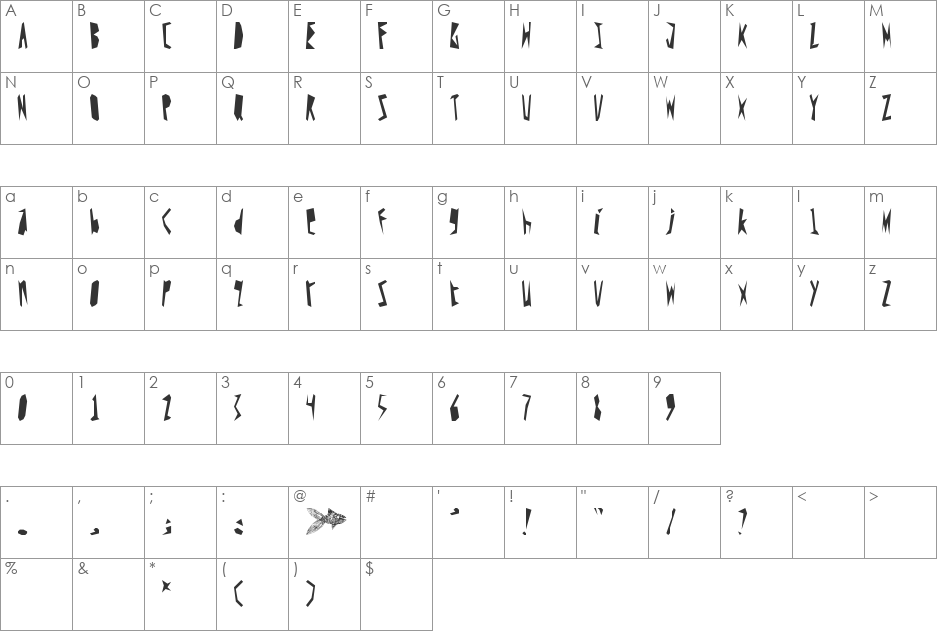 YEH font character map preview