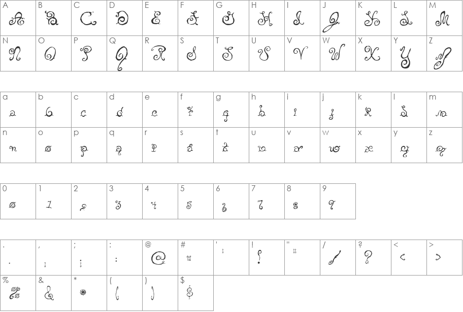 Yellow font character map preview