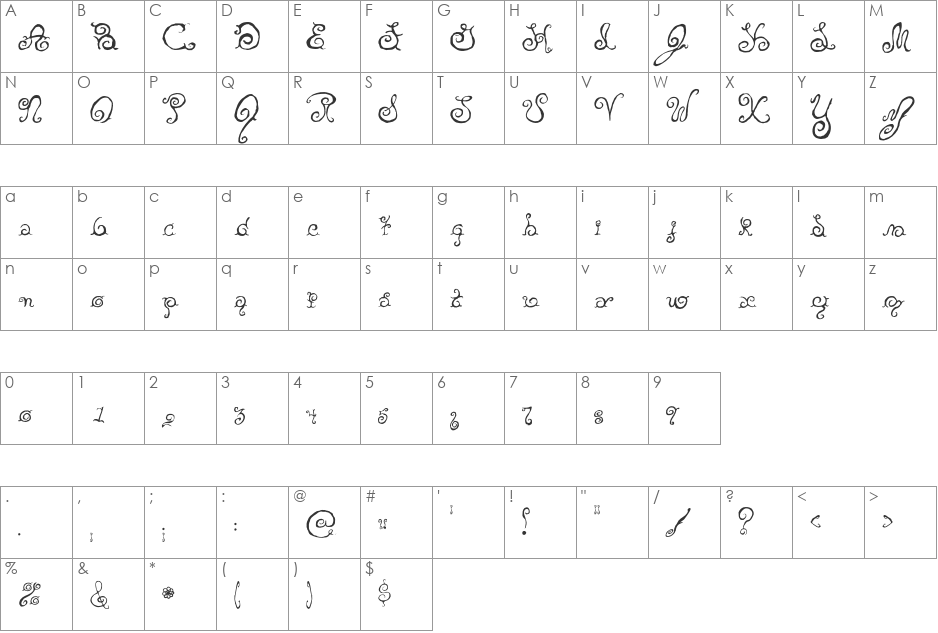 Yellow font character map preview