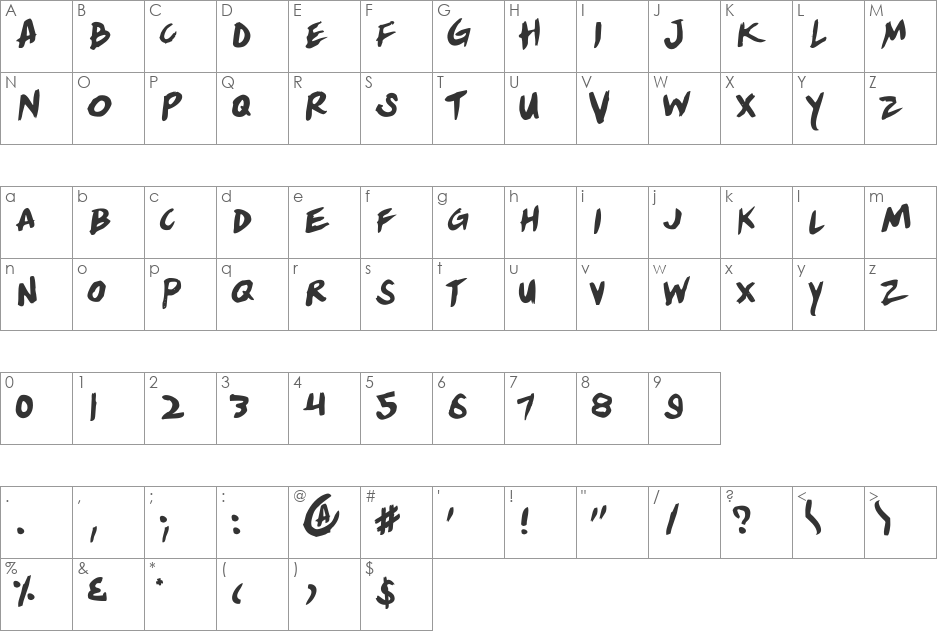 Yellowjacket Rotate font character map preview