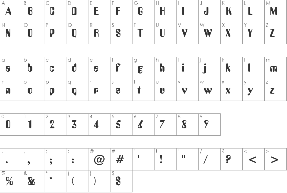 YellowSubmarine font character map preview