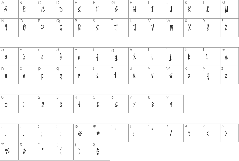 YenGee font character map preview
