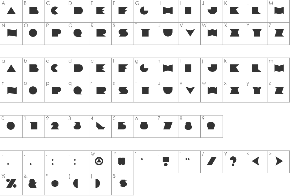 Yennotten font character map preview