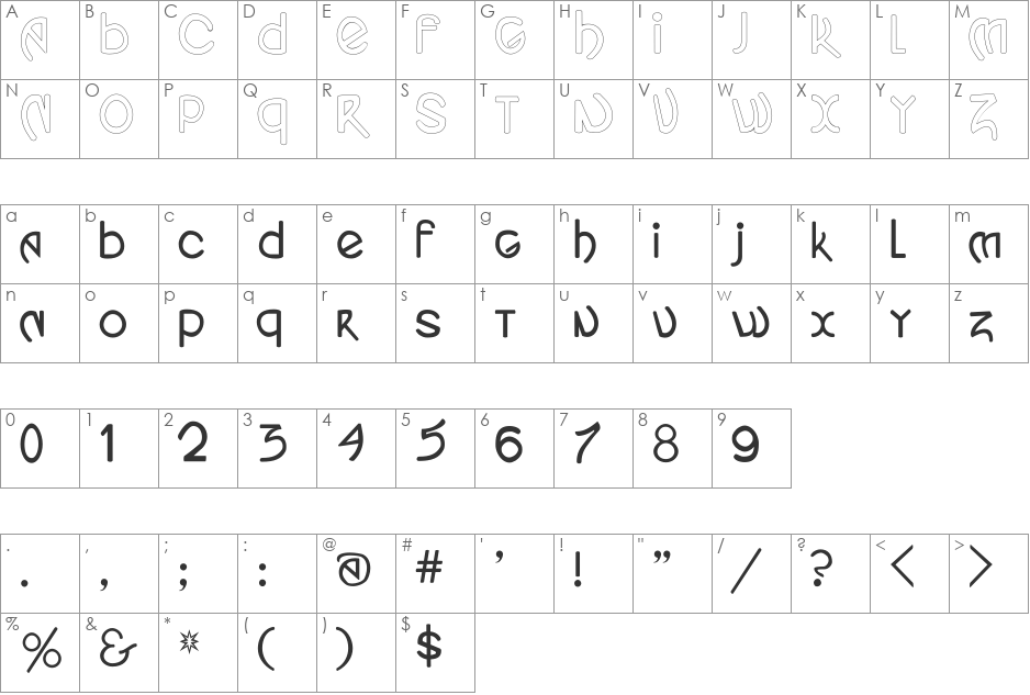 Yes:TimeWord font character map preview