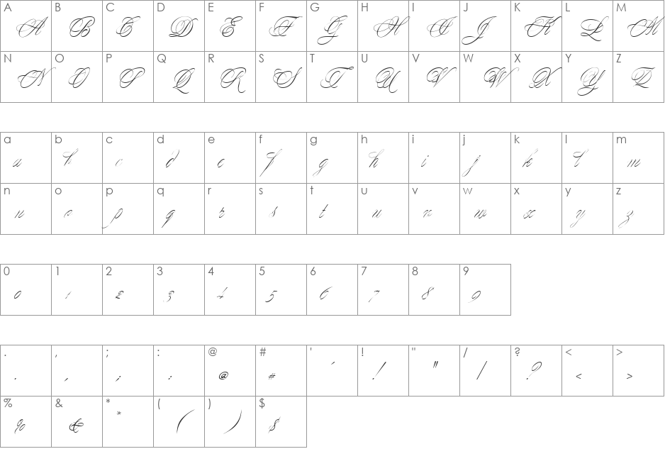 Yesterday font character map preview