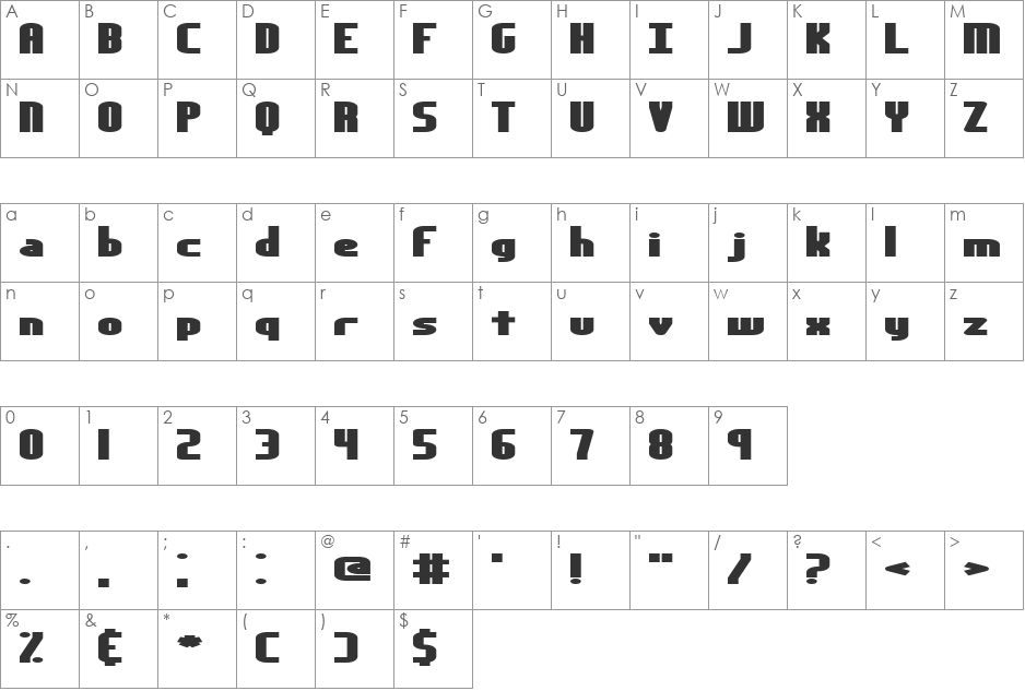 Yesterday BRK font character map preview