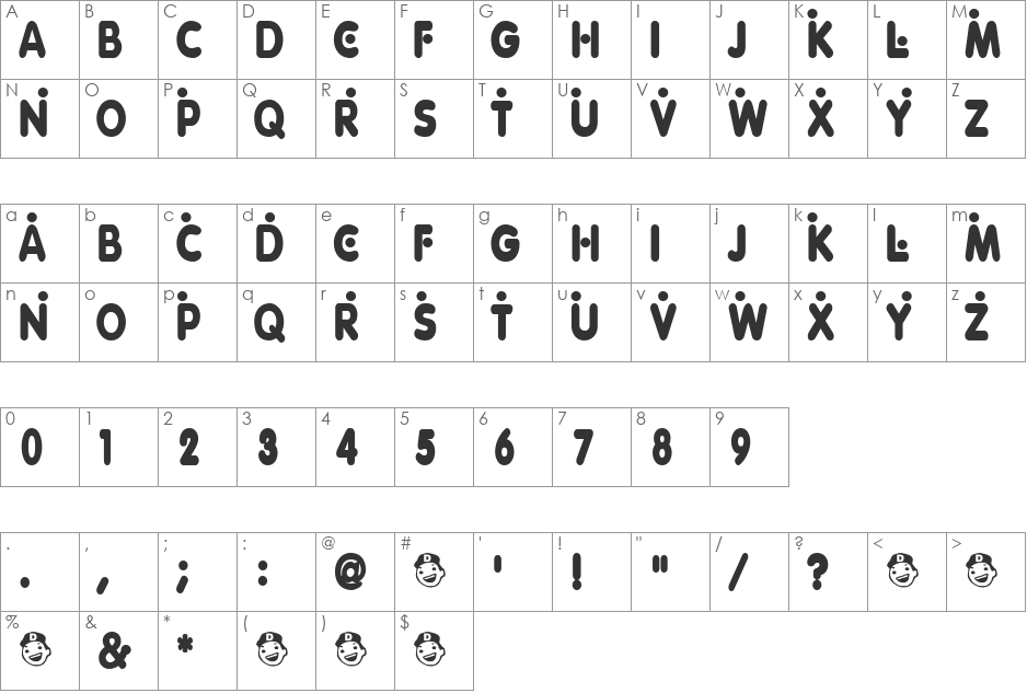 YesterMe font character map preview