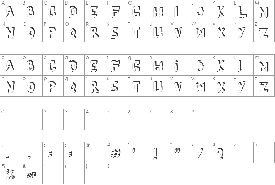 YES_shaken font character map preview