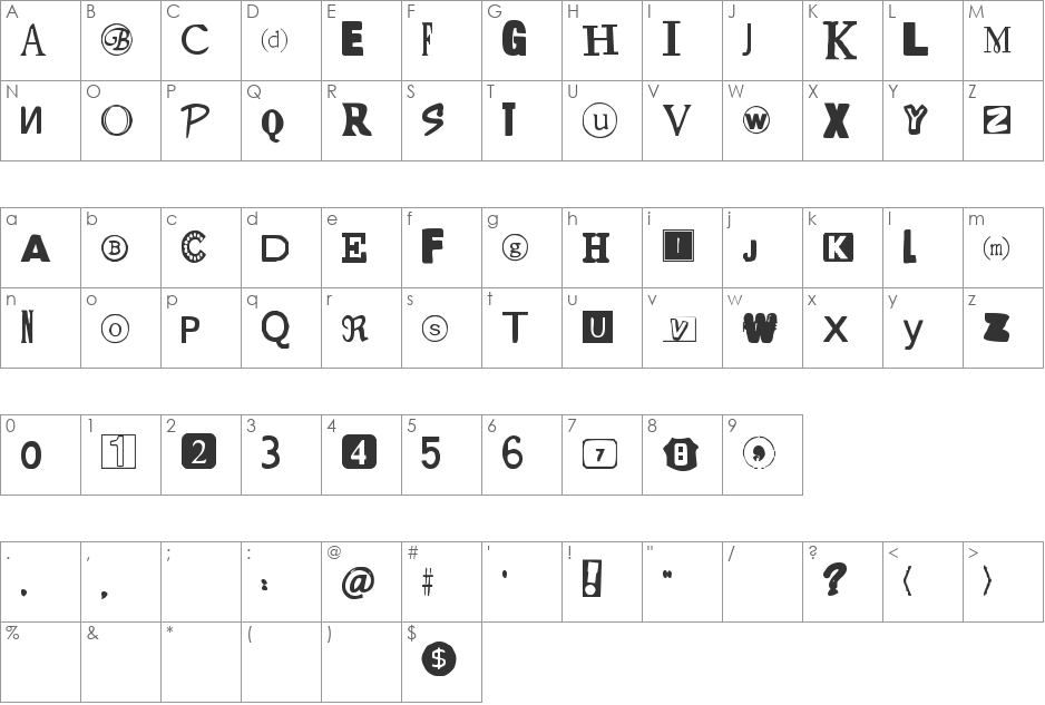 Yet Another Ransom Note font character map preview