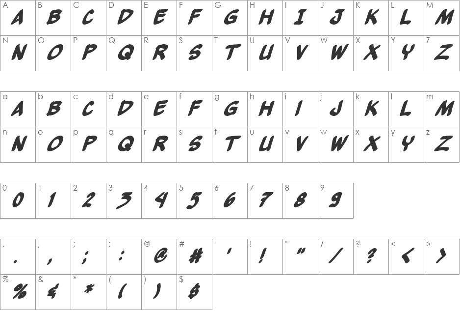 Yew Basturd font character map preview