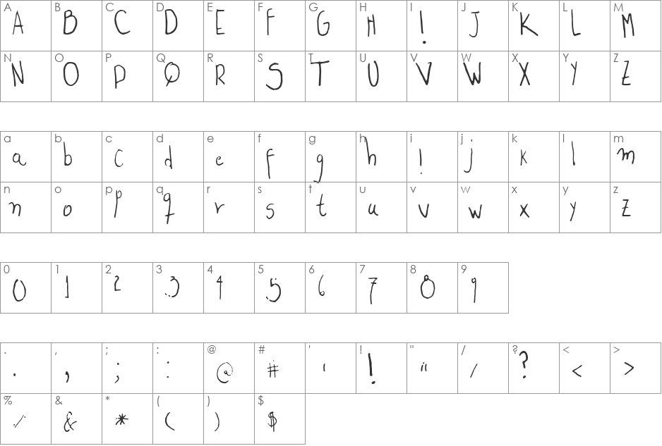 yexivela font character map preview