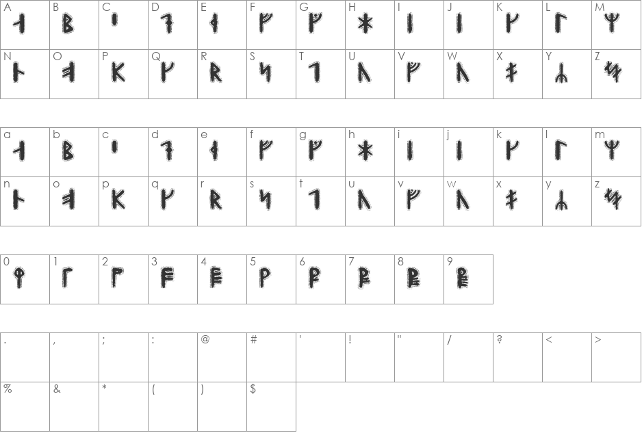 Yggdrasil Runic font character map preview