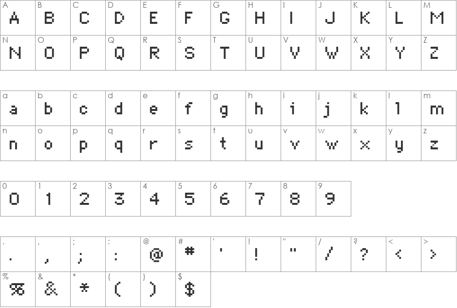 Bitmap font character map preview