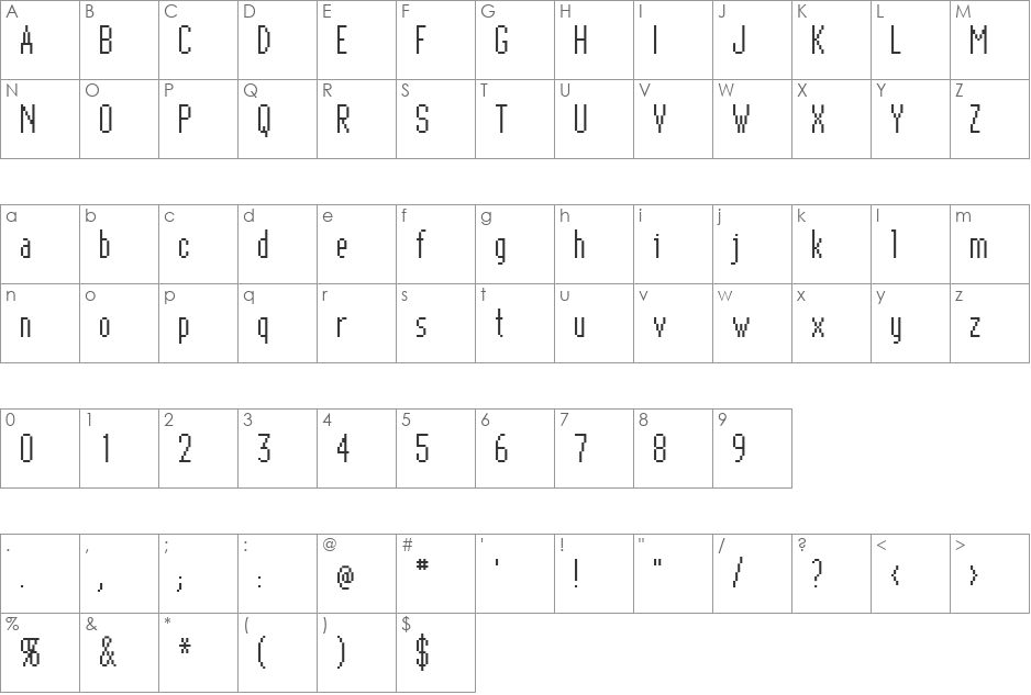 Bitmap Elite font character map preview