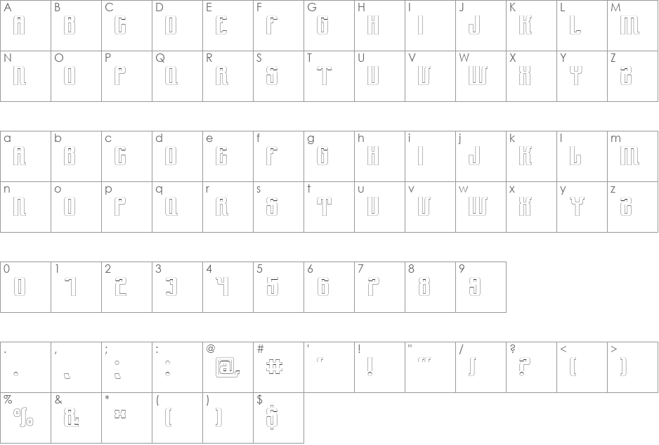 YnduOut font character map preview