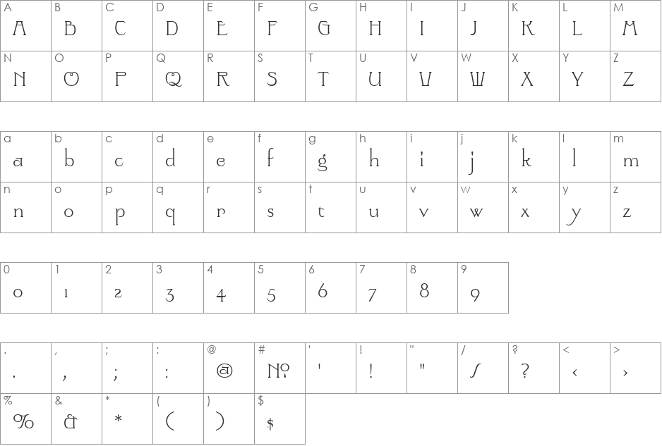 Yolanda Countess font character map preview