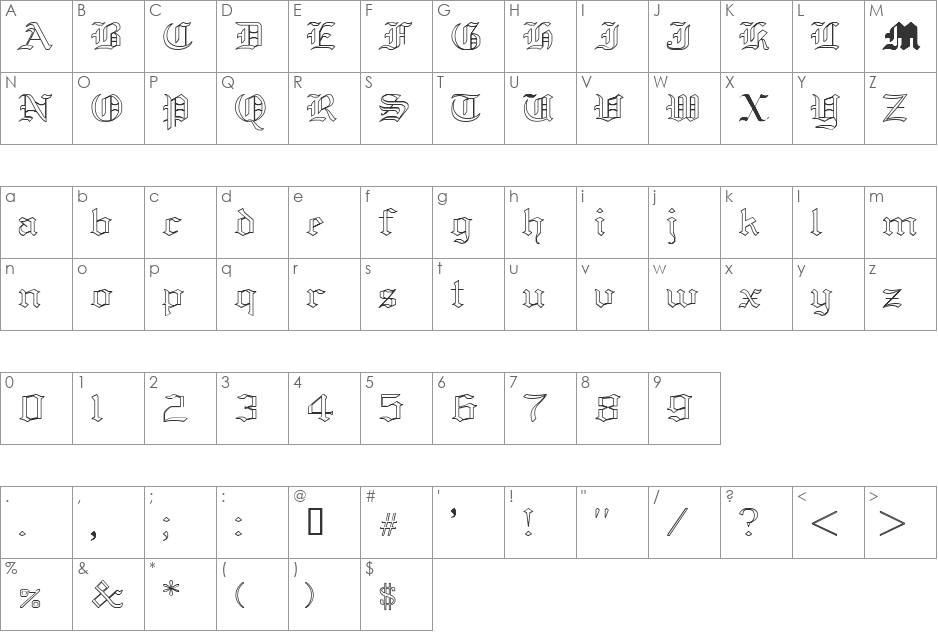 Yold Anglican font character map preview
