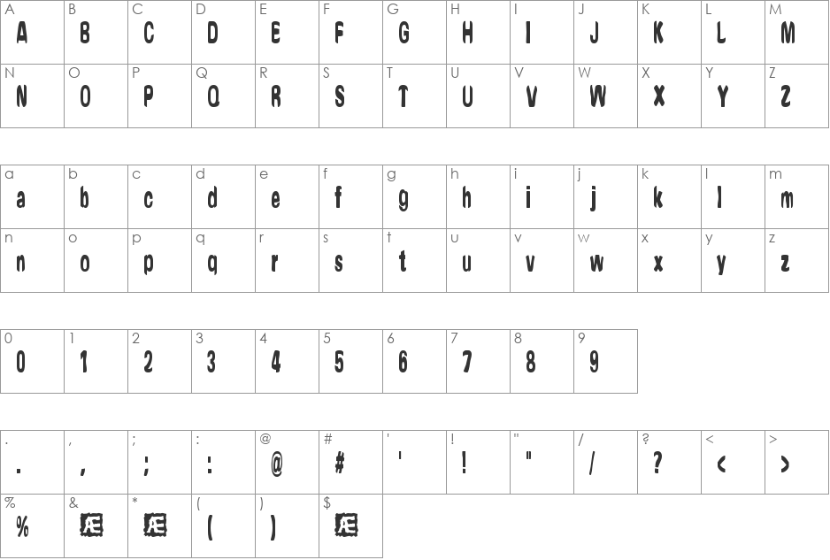 Yonder BRK font character map preview