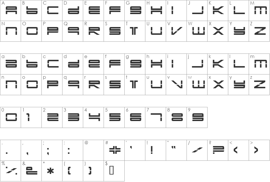 YonderRecoil font character map preview
