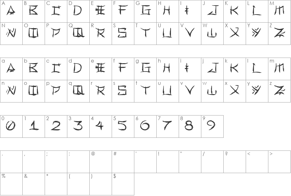 Yonezawa font character map preview