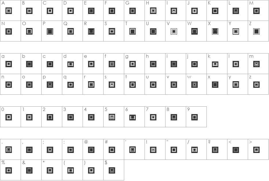 Yonkakubotan font character map preview