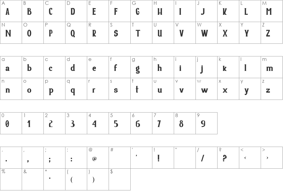 Yore font character map preview