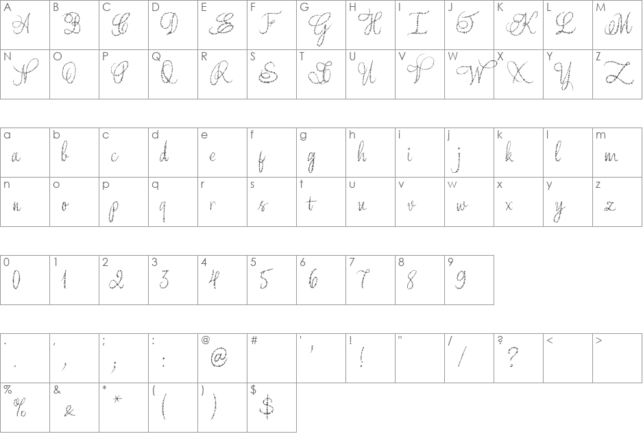 Yore script  font character map preview
