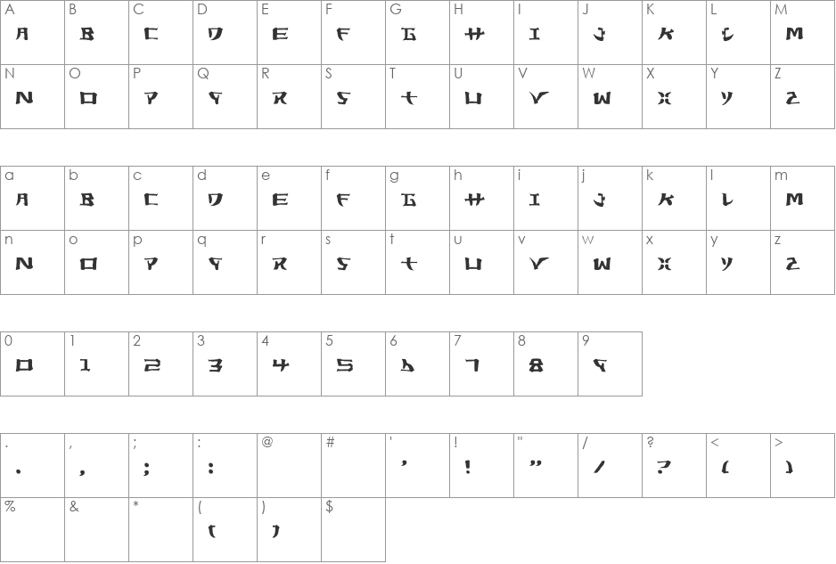 Yorstat font character map preview