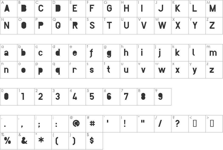 Yoru_yami font character map preview