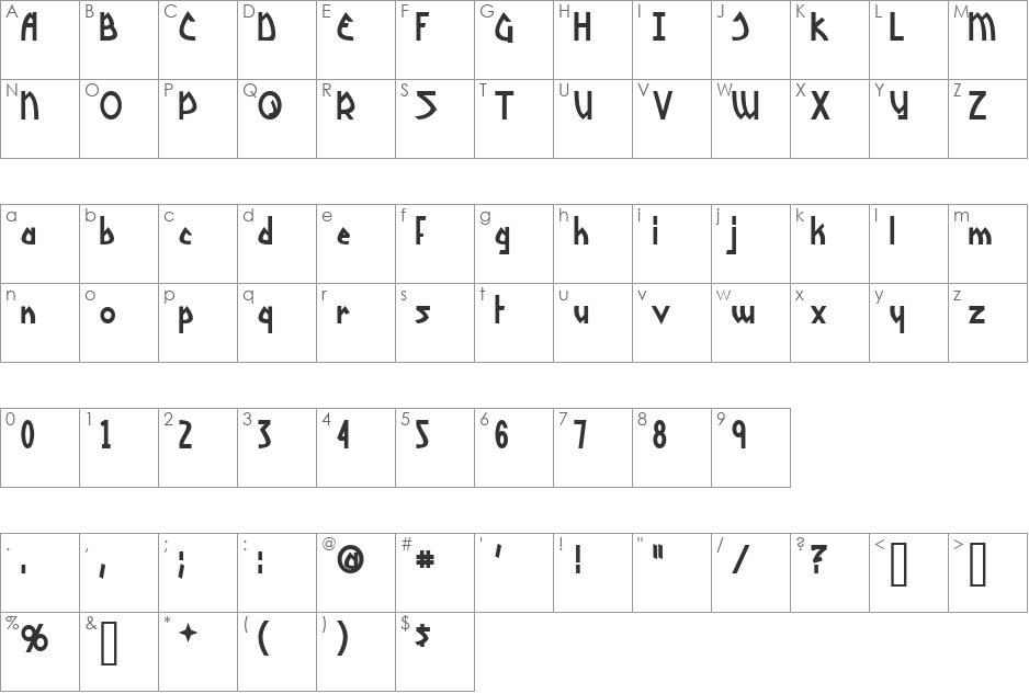 Yoshitoshi font character map preview