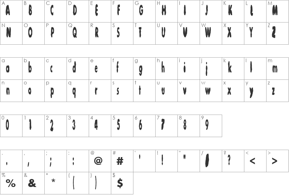 Young American 1 font character map preview