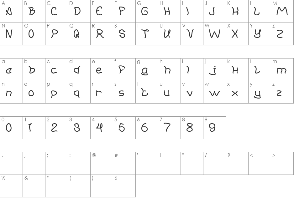 Young And Free font character map preview