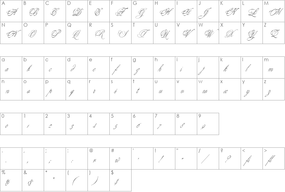 Young Love ES font character map preview